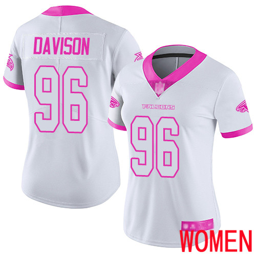 Atlanta Falcons Limited White Pink Women Tyeler Davison Jersey NFL Football #96 Rush Fashion->women nfl jersey->Women Jersey